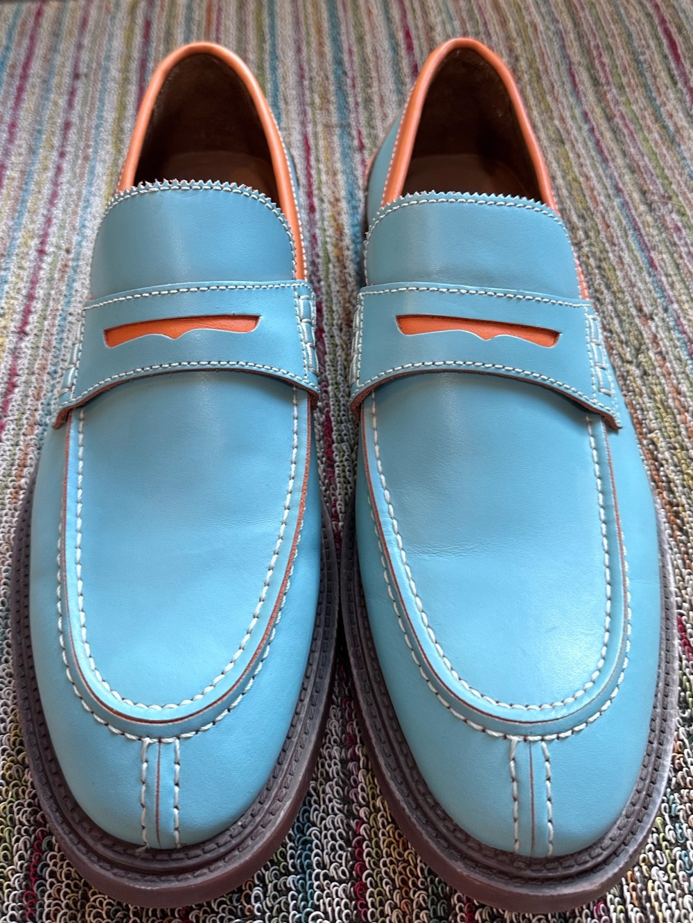 Fluevog LIKE NEW Professionals Buyer blue/orange comfy penny loafer-10 (fit 10.5 - Picture 4 of 16